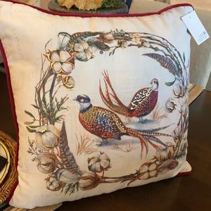 Decorative Pillow with Pheasant Design - Red and Cream